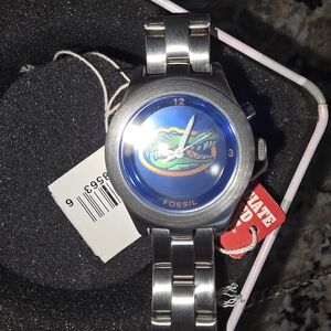 Fossil Silver Watch with Blue and Green Dial